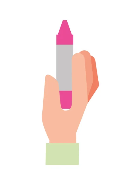 Hand holding crayon pen color — Stock Vector