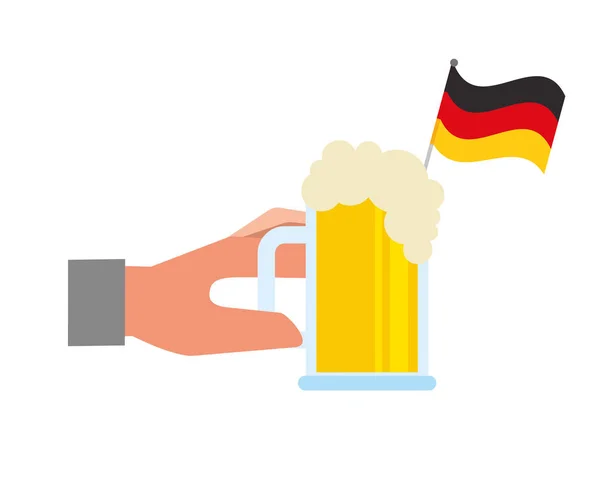 Mão segurando copo de cerveja e bandeira alemanha — Vetor de Stock