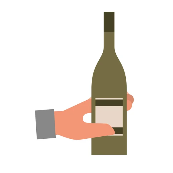 Hand holding bottle liquor isolated design — Stock Vector