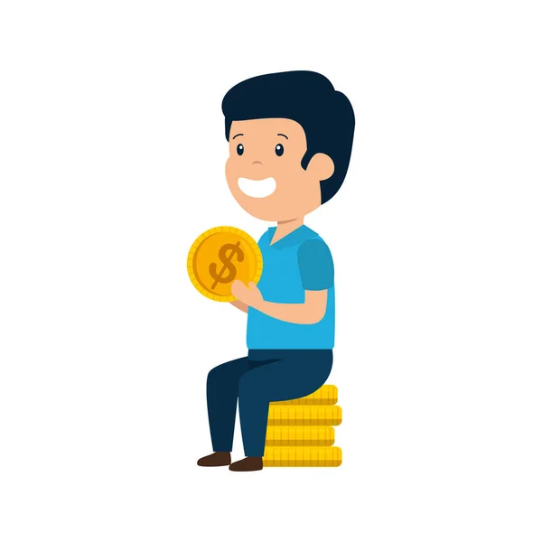 Glücklicher junger Mann mit Münzen — Stockvektor
