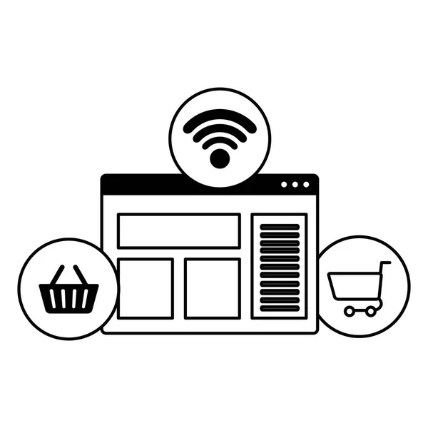 Modello di pagina web con icone di e-commerce — Vettoriale Stock