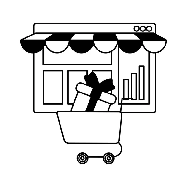 Plantilla de página web con compra de carrito de comercio electrónico — Vector de stock