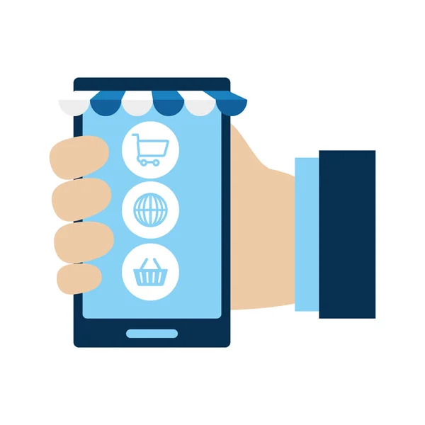 Smarphone apparaat met ecommerce iconen — Stockvector