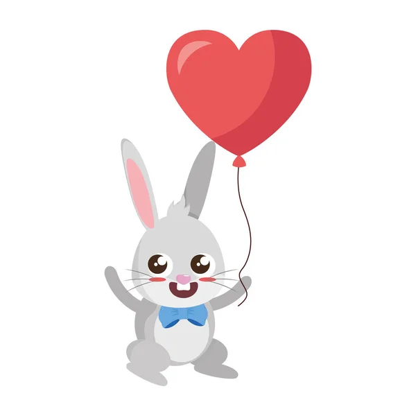 Beautiful rabbit with heart balloon helium easter character — Stock Vector