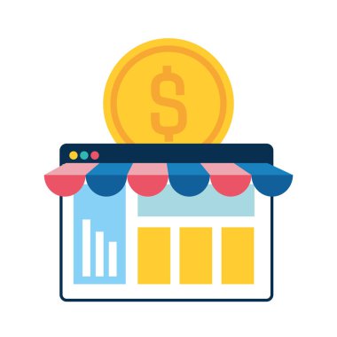 Web sayfası şablonu e-ticaret çadır ve madeni para ile