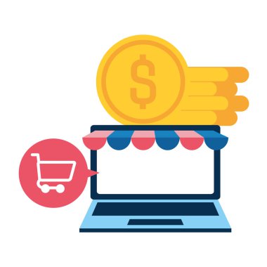 sikke ve alışveriş sepeti ile dizüstü bilgisayar