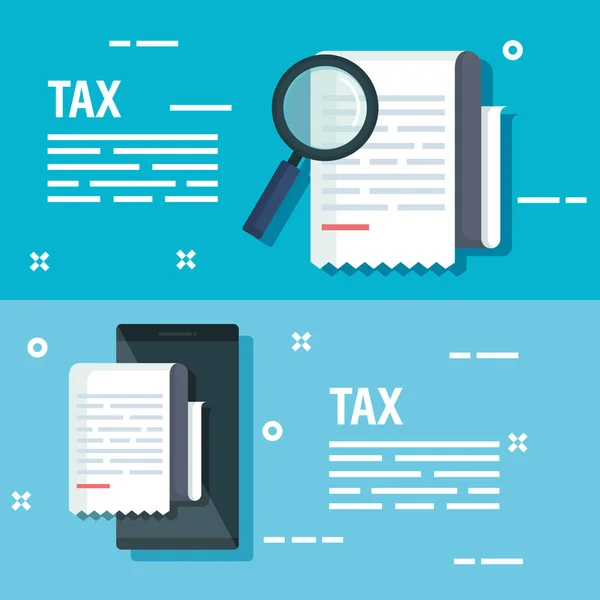 Hizmet vergi belgesi Büyüteç ve smartphone ile ayarla — Stok Vektör