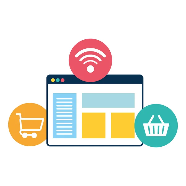 Webpage sjabloon met ecommerce iconen — Stockvector