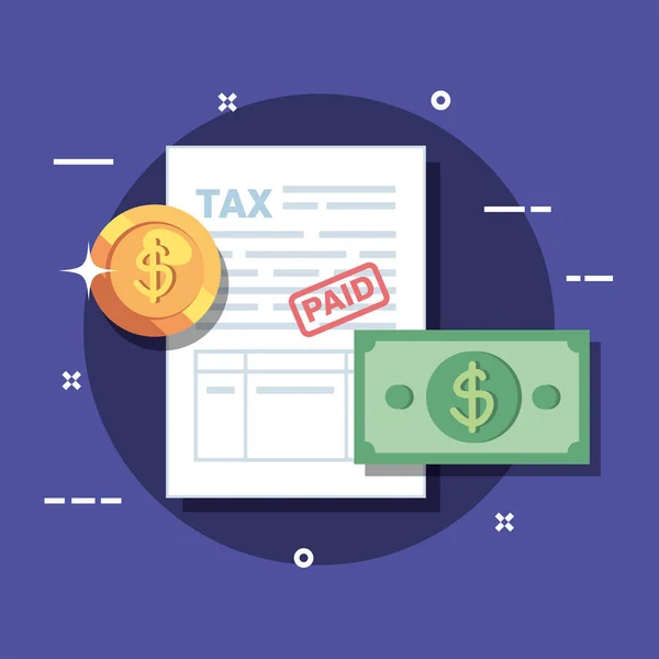 Έκθεση φορολογικής υπηρεσίας με κέρμα και bill — Διανυσματικό Αρχείο