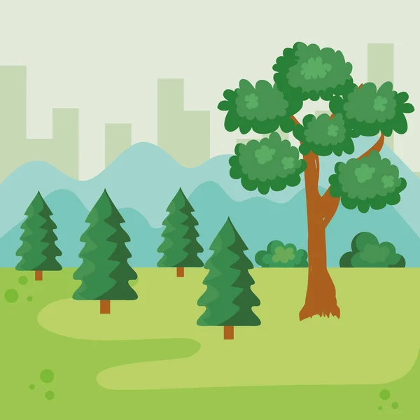 Park mit Naturkiefern und Baum mit Büschen — Stockvektor
