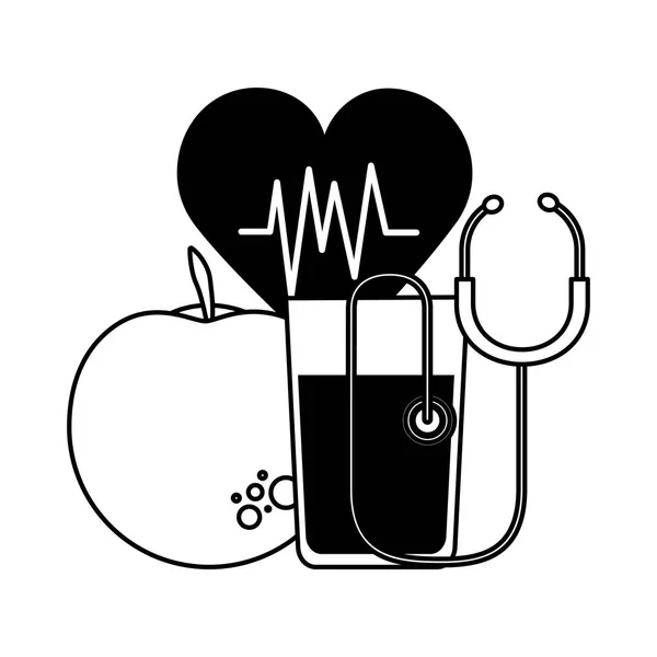 Fruit heartbeat stethoscope health — Stock Vector