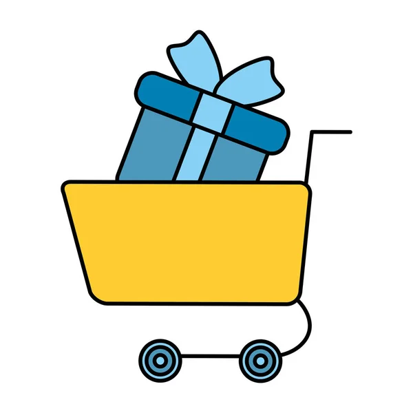 Carrito de compras con regalo — Archivo Imágenes Vectoriales