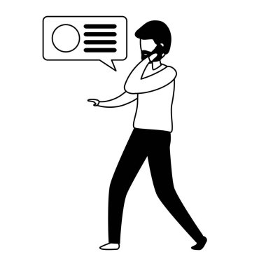 adam akıllı telefon ve konuşma balonu karakteri ile