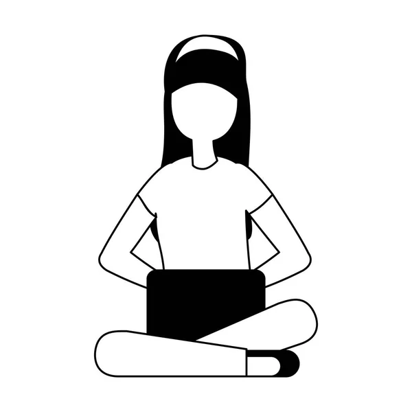 Frau mit Laptop-Computer-Avatar-Charakter — Stockvektor