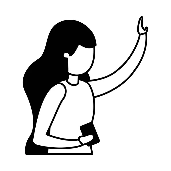 Jeune femme avec personnage avatar smartphone — Image vectorielle