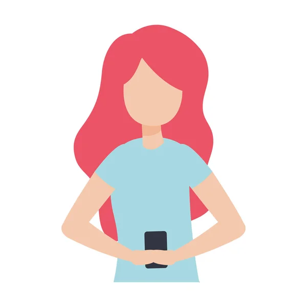 Junge Frau mit Smartphone-Avatar-Charakter — Stockvektor