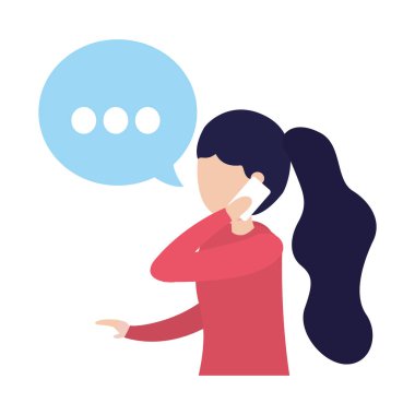 smartphone ve konuşma balonu karakter kadınla