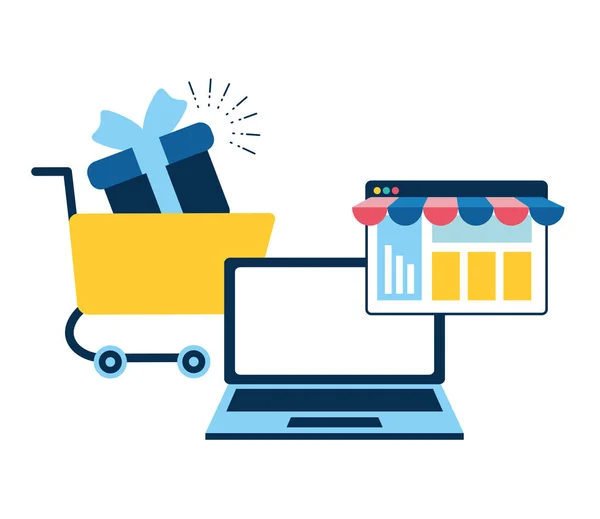 Laptop online shopping — Stock Vector