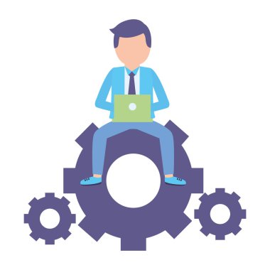 işadamı oturan dizüstü bilgisayar ile