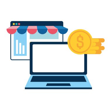 dizüstü ekran Doları ile simgeler paralar