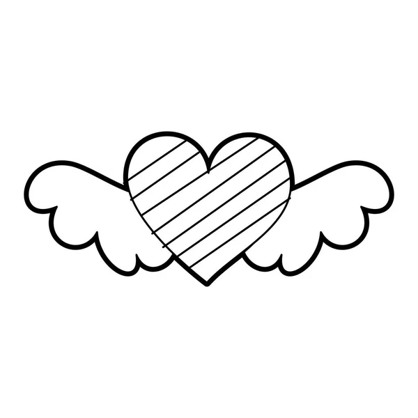 Romantik kanatlı kalp bayraklarında romantizm ve aşk — Stok Vektör