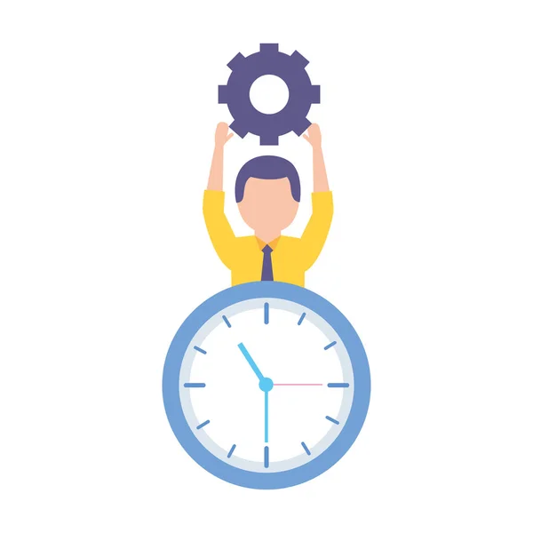 Businessman holding gear clock — Stock Vector