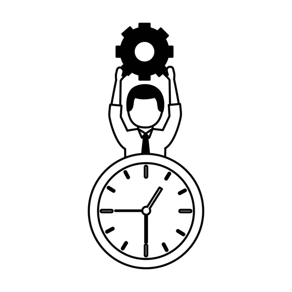 Hombre de negocios sosteniendo reloj engranaje — Vector de stock