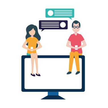 Smartphone ve laptop avatar karakteri ile Çift