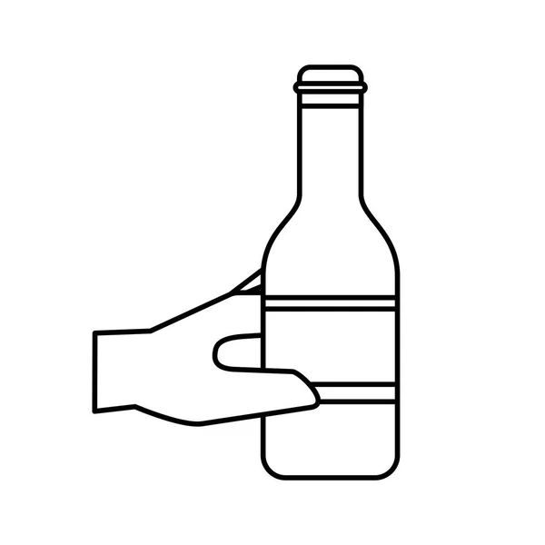 Hand holding bottle beer isolated design — Stock Vector