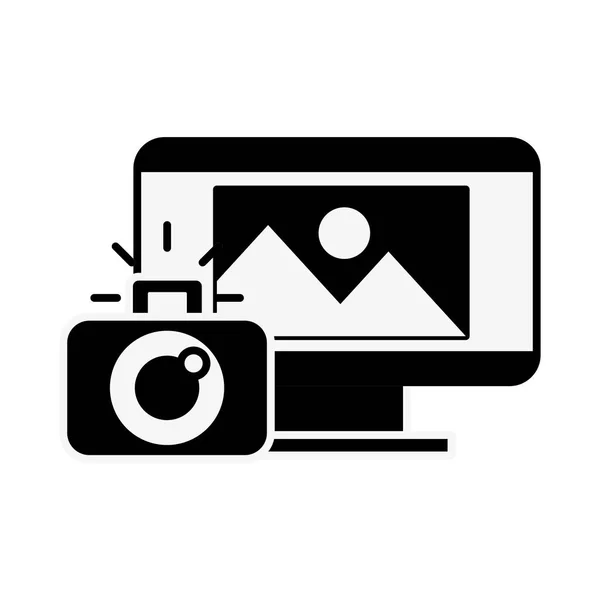 Computer scherm fotografische camera foto — Stockvector