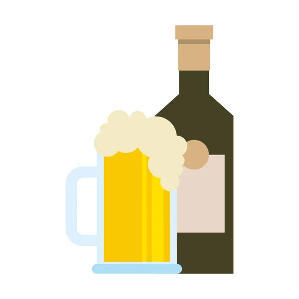 Garrafa e cerveja bebida de vidro design isolado — Vetor de Stock