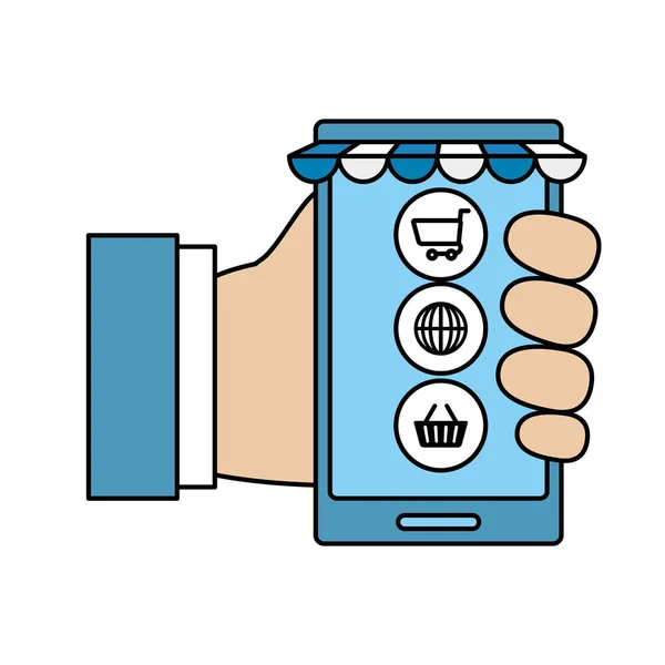 Dispositivo smarphone com ícones de comércio eletrônico —  Vetores de Stock