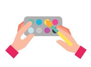 Fırça sanatsal renk paleti tutan eller