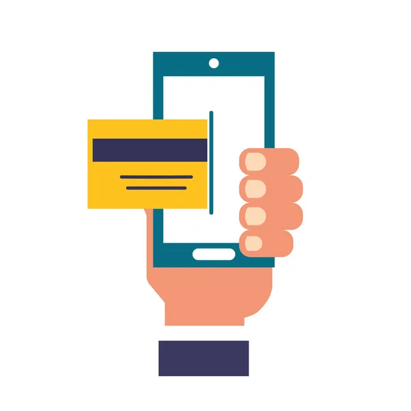 Main tenant smartphone carte de crédit achats en ligne — Image vectorielle