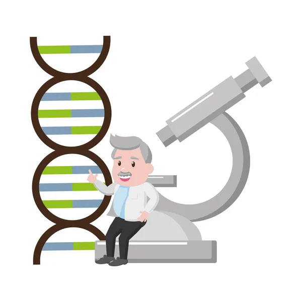 Professor de ciência microscópio dna — Vetor de Stock