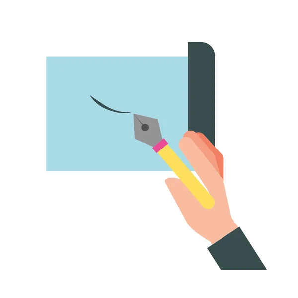 Stylo plume à main dessiné sur feuille — Image vectorielle