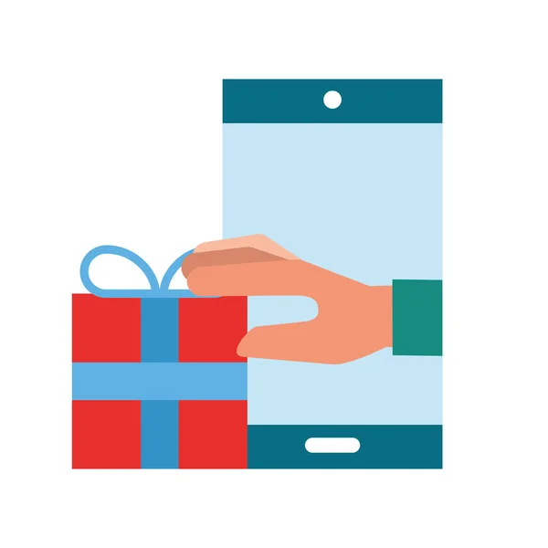 手持礼品智能手机网上购物 — 图库矢量图片