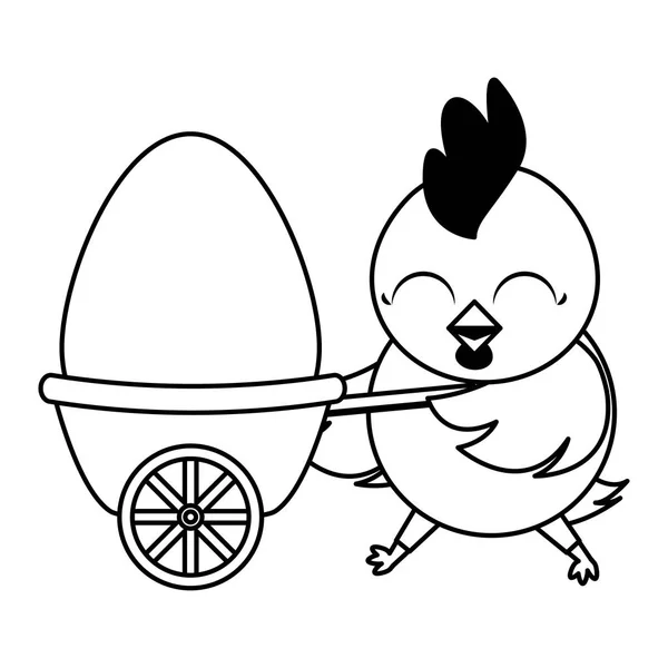 Όμορφη κότα με αυγό βαμμένο σε καροτσάκι — Διανυσματικό Αρχείο