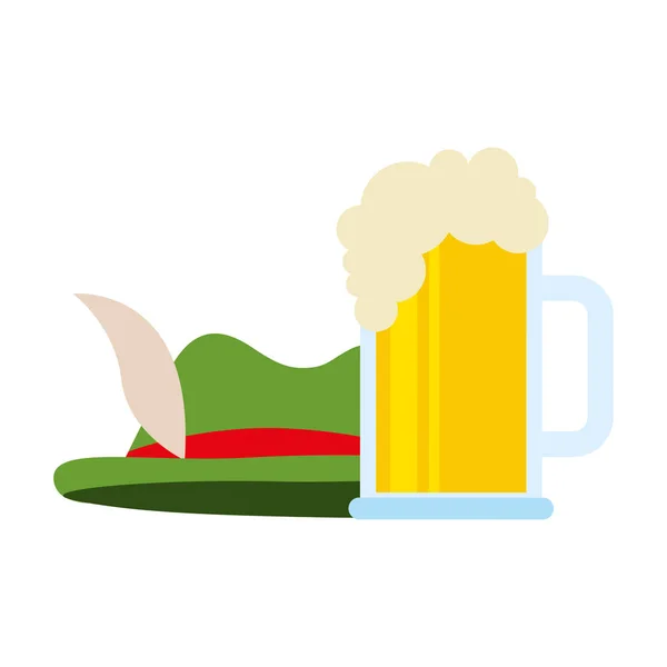 Groene hoed en bier geïsoleerd glasontwerp — Stockvector