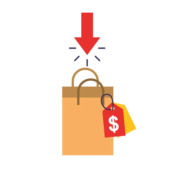 Online vásárlás a papír táska címke ár — Stock Vector