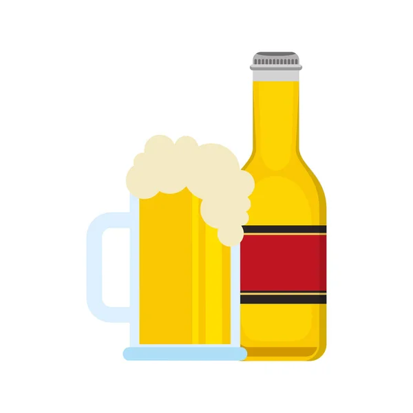 Botella de cerveza y vidrio taza de alcohol — Vector de stock