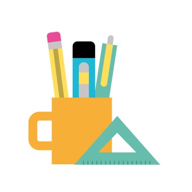 ahşap kalem kalem kesici Kupası ve cetvel araçları grafik tasarım içinde