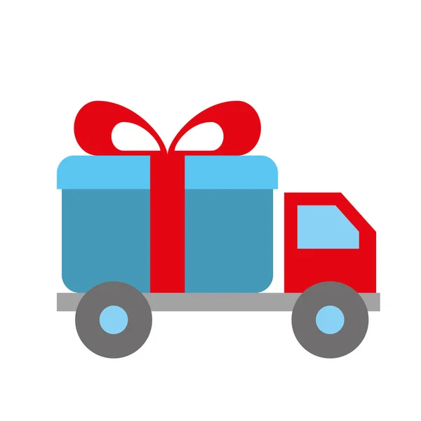 Achats en ligne logistique camion livraison cadeau — Image vectorielle