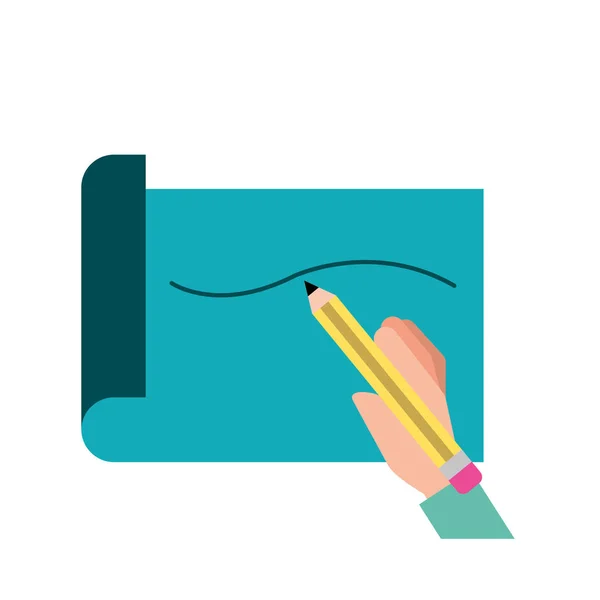 Main tenant crayon tracé ligne sur papier — Image vectorielle