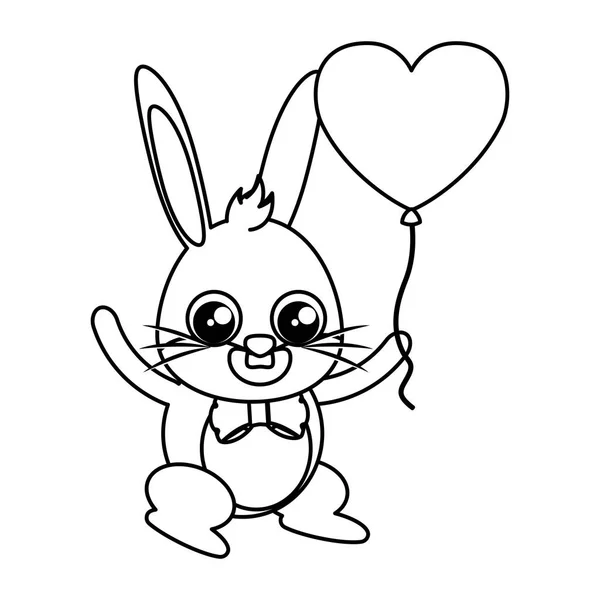 Beau lapin avec coeur ballon hélium caractère Pâques — Image vectorielle