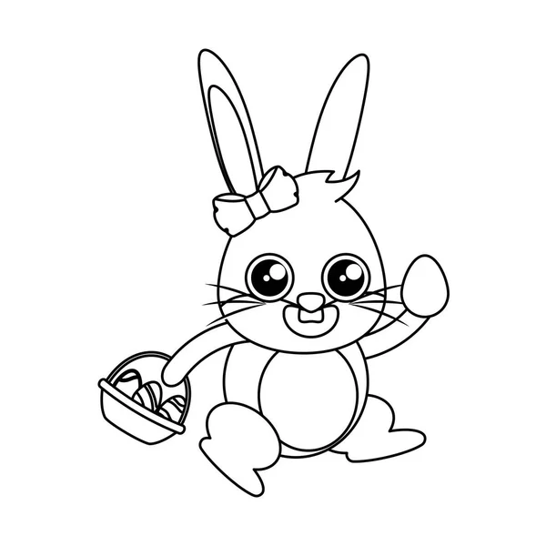 Hermoso conejo con huevo pintado carácter de Pascua — Vector de stock