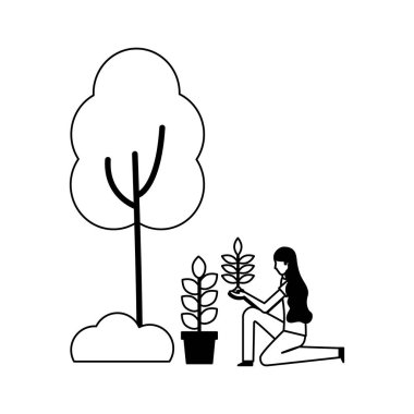 bitki ağaç dikme tencerede kadınla