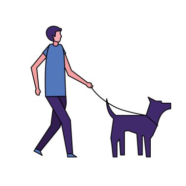evde beslenen hayvan Köpeğiyle yürüyen adam