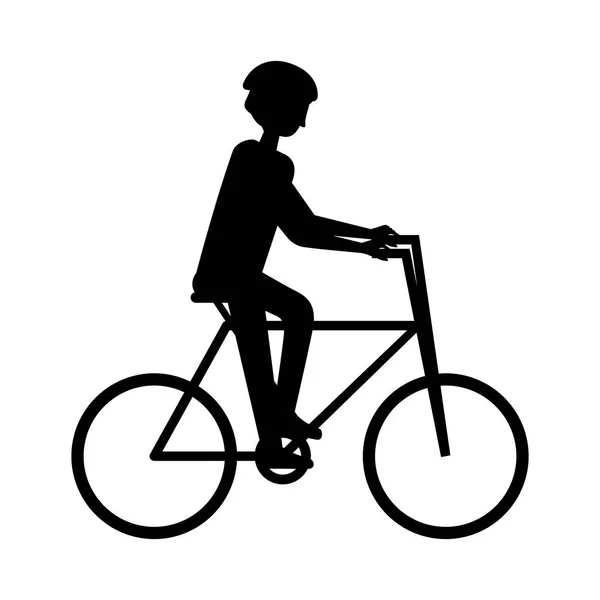 Man riding bike adventure silhouette — Stock Vector
