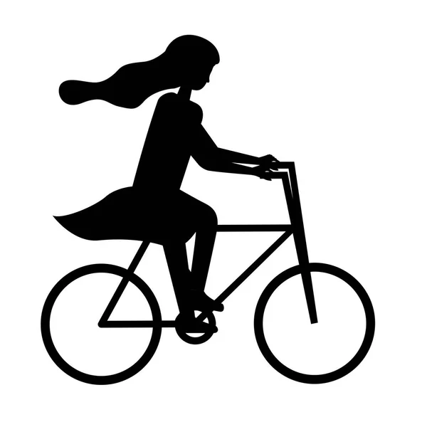 Mujer montar bicicleta aventura silueta — Vector de stock